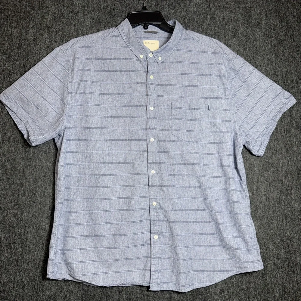 Life After‎ Denim Men's Button Down Cotton Short Sleeve Blue Striped Pocket 2XL